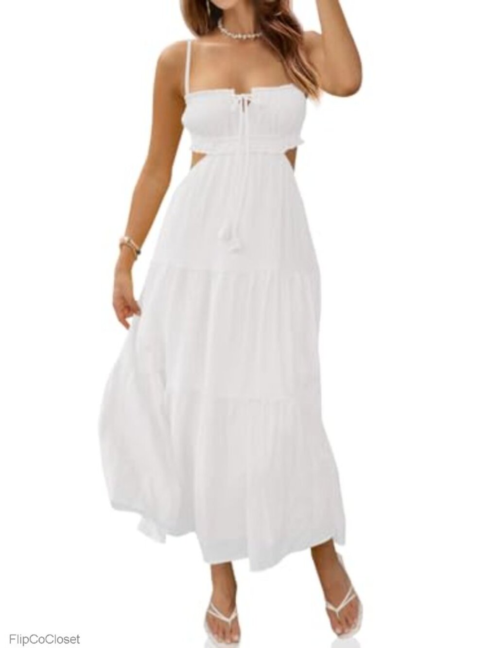 Women's Sleeveless Backless Maxi Dress Adjustable Spaghetti Strap Cowl Neck